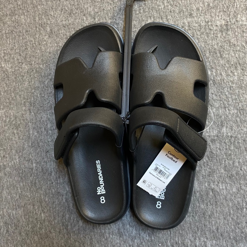No Boundaries Womens Geo Slide Black Contour Footbed Sandals WMNB25AM338 Size 8